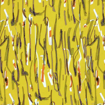 Viscose crêpe okergroen met abstracte strepen - My Image